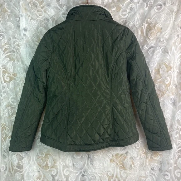 Michael Kors Quilted Jacket Faux Fur Sherpa Collar Olive Green Gold Lightweight - Picture 7 of 13